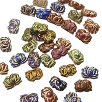 Perles en verre tchèques Picasso motif petite feuille de lotus, faites à la main pour bracelet DIY