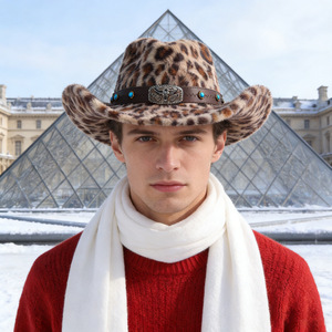 หมวกคาวบอยลายเสือดาว ZhenXi ขนาด M56-58 ซม. ปีกกว้าง อุ่นสบายสำหรับฤดูใบไม้ร่วงและฤดูหนาว ดีไซน์ทันสมัย เหมาะสำหรับการเดินทาง - Product Image 4