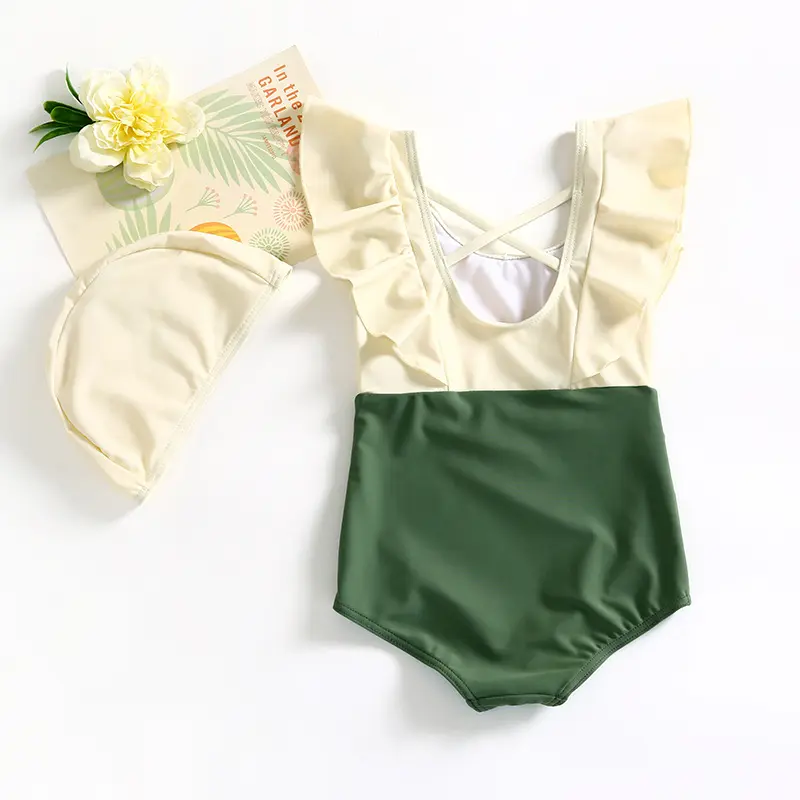 Little Girls Fashion One Pieces Swim Suit Kids Quick Dry Swimming Wear Baby Girls Swimming Costume With Hat