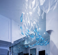 Lustre en verre de cristal bleu de style contemporain soufflé à la main pour la maison hôtel restaurant et centre commercial éclairage de décoration de plafond