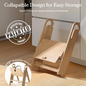 Taburete para lavabo para niños, color madera natural, haya, 2-4 años, uso en el baño, torre de aprendizaje Montessori - Product Image 4