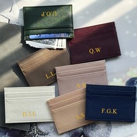 Dipersonalisasi Vegan Saffiano Kulit cocok pemegang kartu kredit gantungan kunci Set Multi warna dompet ramping cincin kunci hadiah Set