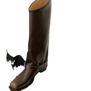 Botas de Combate a Media Pantorrilla con Punta Cuadrada y Correa con Hebilla, de Cuero Genuino, Tacón Plano, Suela de Goma Antideslizante, Estilo Otoñal - Product Image 5