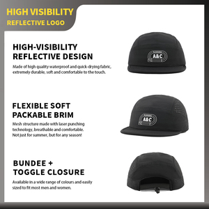 <span class=keywords><strong>Gorra</strong></span> de Campamento Plegable con Visera de Eva y Logotipo Reflectante Personalizado, <span class=keywords><strong>Gorra</strong></span> Australiana para Correr por Senderos, Negra - Product Image 3