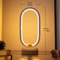 Lampe de table LED ovale 5W 5V avec base en bois de hêtre, 3000K-6000K, dimmable, USB Type-C, veilleuse de chevet, décoration d'intérieur