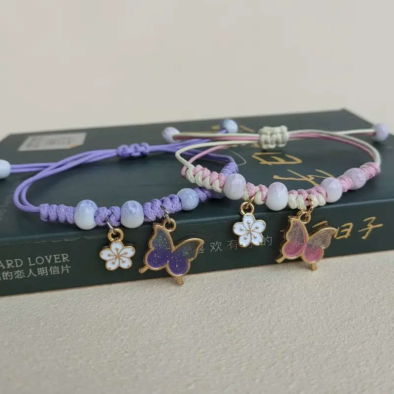 GT Hot Sale Handmade Gemstone Glass Butterfly Charms Charm Sweet Animal Pendant Braided Bracelets & Bangle