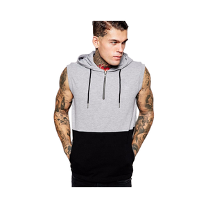 Custom <b>Men's</b> 100% Cotton Pique Fleece <b>Hoodie</b> <b>Sleeveless</b> Sweatshirt with 1/4 Zip Thermal Hooded Jacket for Winter Printed Pattern - Product Image 1