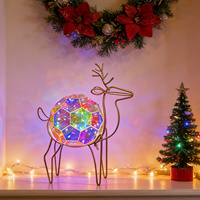 Figur Rusa Kawat Logam Berlapis Emas dengan Lampu LED, Bola PET Warna-warni, Bertenaga Baterai, Dekorasi Meja Natal, Pernikahan, Acara, Hadiah, Aksen