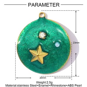 P164 Venta al por mayor de dijes de acero inoxidable chapados en oro de 18K con esmalte brillante de corazón, ojos y estrella, a granel, para mujer, accesorios de moda - Product Image 6