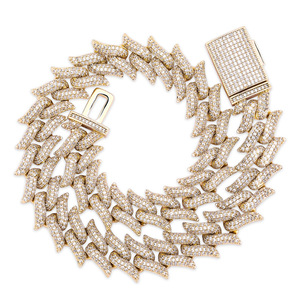 สร้อยคิวบาแบบมีหนามประดับเพชรเต็มเส้น ขนาด 20 มม. สไตล์ฮิปฮอปยุโรปอเมริกัน ทองแดงฝังเพชรซิร์คอน ดีไซน์ทันสมัยสำหรับผู้ชายและผู้หญิง - Product Image 6