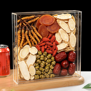 Boîte cadeau carrée en acrylique transparente à bords lisses avec film anti-rayures pour l'emballage et la présentation d'aliments secs, d'herbes et de ginseng - Product Image 1