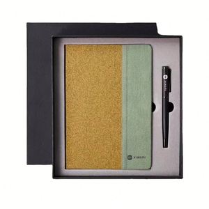 Wood Grain Pu Splicing Notebook <b>Set</b> Hardcover Business Office Organizer Agenda Pvc Cover Sewing School <b>Writing</b> Packaged Box - Product Image 1