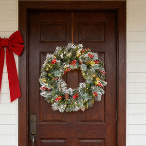 [With Video] Cross-Border Bestseller <b>Christmas</b> Indoor <b>Decor</b> <b>Door</b> Wall Hanging Wreath Warm LED Lights Red Berries Pine Cones - Product Image 2