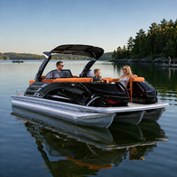 Bateau ponton de sport en aluminium personnalisé avec logo et nom, directement de l'usine, 22 pieds, blanc et bleu, 200 CV, 12 personnes, soudé, pour la course et la pêche rapide
