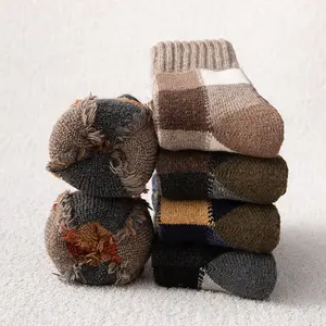 Calcetines de punto para hombre Calcetines de lana merino cálidos gruesos Calcetines de lana a cuadros de rizo Retro