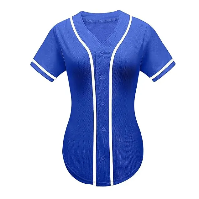 Custom Logo Womens Baseball Jersey Button Down Plain Tshirts Sports Active Tee