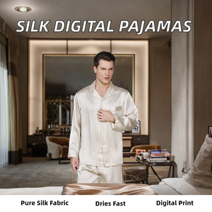 High Quality Breathable Knitted Digital Print Long Pants <b>Pajamas</b> <b>Silk</b> Sleepwear <b>Men</b> Nightwear Luxury - Product Image 2