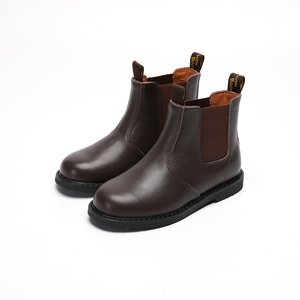 Botines de combate para niños y niñas pequeñas, botines de otoño Chelsea de cuero marrón sin cordones para niños, <span class=keywords><strong>zapatos</strong></span> cómodos para exteriores - Product Image 1