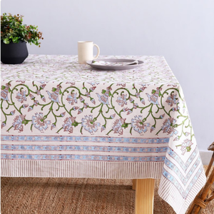 Couverture de table de mariage de ferme indienne en pur coton imprimé de bloc de main imprimé floral rose nappe élégante extérieure - Product Image 2