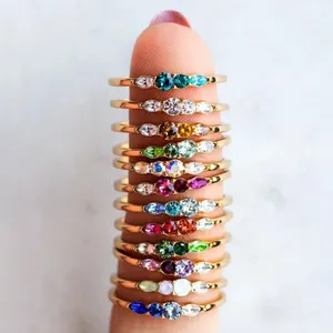 Moda banhado a ouro cristal diamante Nano Colorido Gemstone jóias ajustável 925 prata anel de dedo para mulheres meninas