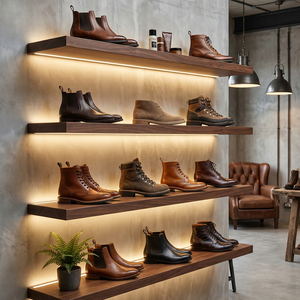 Mensola Galleggiante per Scarpe con Luci LED, Espositore Personalizzato in Legno Massello da 72 Pollici per Negozi - Product Image 4
