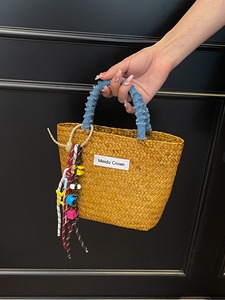 Bolso de mano de moda para mujer, tejido a mano, ecológico, duradero, portátil, tipo cesta de paja marina, bolso de playa con asas de cuerda de nailon y borlas - Product Image 4