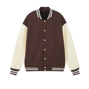 Autumn Winter Basic Solid Color-Block 330GSM Standard Drop Shoulder Stand Collar Eco-Friendly 100% Cotton <b>Baseball</b> <b>Jacket</b> <b>Men</b> - Product Image 1