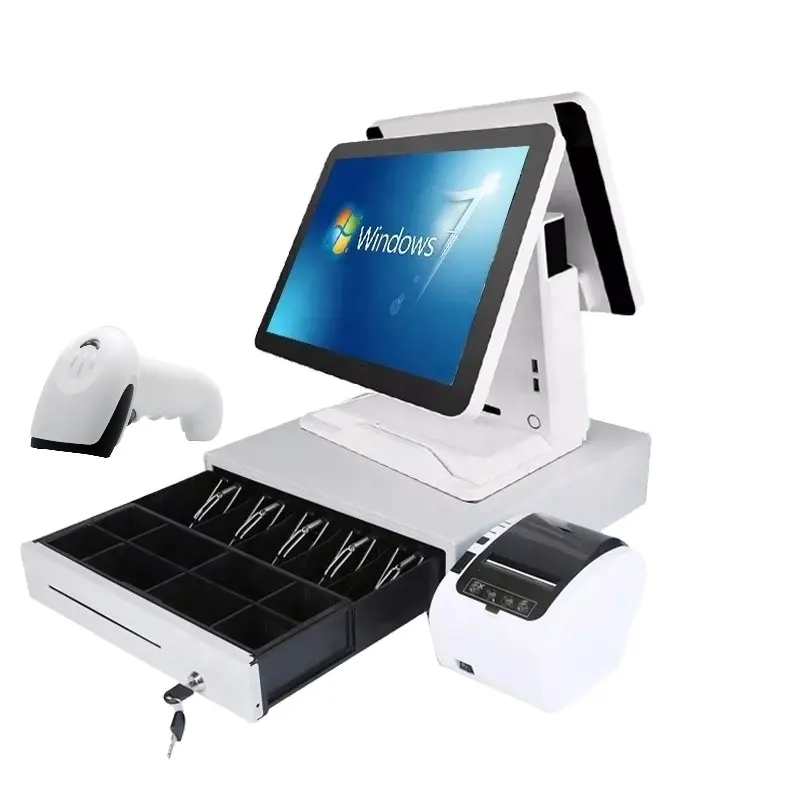 Restaurant 15 inch pos point of sale dual screen pos system touch screen cash register billing machines