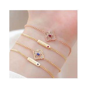 Xinfly 18K Gold <b>Bracelet</b> Italian Leaf Clover Charm Women's Party Gift Featuring Diamond <b>Ruby</b> Sapphire Pearl - Product Image 1