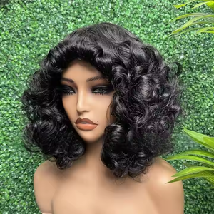 Peluca de cabello humano al por mayor, flequillo rizado, rollo de <span class=keywords><strong>huevo</strong></span>, máquina SDD, peluca explosiva, proveedor de cabello humano virgen, <span class=keywords><strong>pelo</strong></span> alineado con cutícula ondulada hinchable - Product Image 1