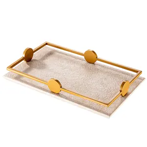 Hotel Serving Tray Customised Light Luxury Gold Stainless Steel High-grade Leather Hotel Service Tray