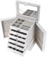 Großhandel benutzer definierte große Leder Schmuck Aufbewahrung sbox Organizer mit fünf Schubladen und Spiegel