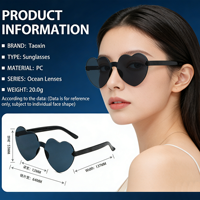 Lunettes de soleil sans monture en forme de cœur, couleur bonbon transparente, pour le Nouvel An chinois et Halloween, avec éclairage à piles