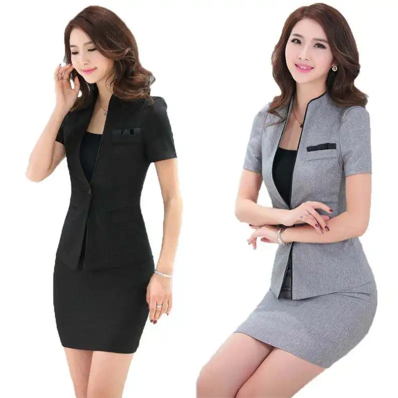 Fornecedor de fábrica, alta qualidade personalizar mulheres vestir ternos manga curta uniforme de banco