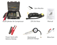 Compresseur d'air sans huile à double moteur 12V DC, robuste, en métal, à double cylindre, réservoir 2,5L, 150 PSI, gonfleur de pneus tout-terrain, pression des pneus