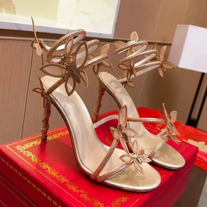 Sandales à talons aiguilles élégantes et polyvalentes pour femme, couleur unie, avec strass papillon et bride cheville, collection été 2026 - Product Image 5