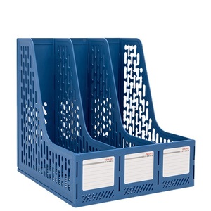 Deli 78997 Triple File Rack Blue Plastic Office Document Organizer Desktop Storage Tray Three Compartment File Holder - Product Image 1