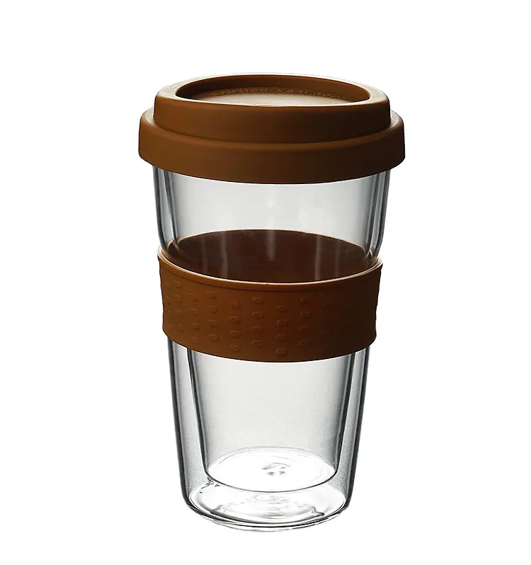 Tazza da caffè da viaggio in vetro da 350ML tazza da tè bicchiere in vetro a doppia parete bicchiere riutilizzabile con coperchio