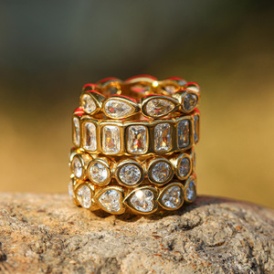 Anillos de Zirconia Cuadrados con Forma de Corazón y Gota de Agua, Joyería de Acero Inoxidable Chapada en Oro de 18K, Anillos de Moda para Mujer, Regalo, Venta al Por Mayor Lincy - Product Image 1