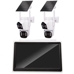 Kit de caméra de sécurité sans fil à énergie solaire à double objectif avec moniteur 10,1 pouces, vision nocturne, audio bidirectionnel, CMOS, <span class=keywords><strong>surveillance</strong></span> extérieure - Product Image 1