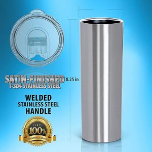 Gobelet isotherme mince en acier inoxydable à double paroi de 20 oz avec couvercle et paille pour le bureau - Product Image 2
