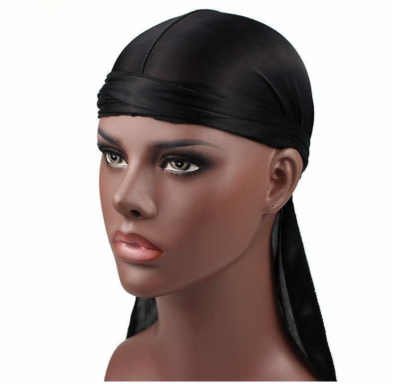 2022 Дизайнерские Длинные лямки атласные Durag для женщин и мужчин шелковистые прочные шапки мягкий длинный хвост головной платок эластичные широкие лямки головные повязки