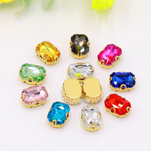 Boucles rectangulaires en strass, base dorée, 12 facettes, 4 trous, accessoires de bijouterie pour vêtements, bricolage - Product Image 1