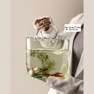 Acessórios para Aquário de Tanque de Peixes com Preço de Fábrica por Atacado, Vaso de Vidro em Forma de Bolsa com Base de Madeira para Exibição em Mesa, Embalagem em Caixa - Product Image 6