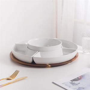 Vajilla de cerámica nórdica para restaurante, bandeja de porcelana con bandeja de bambú para servir platos, buffet, buena calidad - Product Image 1
