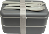 Boîte à lunch pour étudiants en plastique sans BPA à double couche avec sangle de fixation, boîte à bento portable pour l'école, les pique-niques et le camping