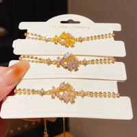 Pulsera de Flores con Circonitas de Colores, Chapada en Oro de 18K, Resistente al Agua y al Deslustre, de Acero Inoxidable, Marca Fanhua