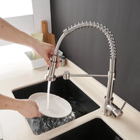 Robinet d'évier de cuisine moderne à poignée unique Pulvérisateur à tirette en acier inoxydable finition nickel brossé Cupc en céramique monté sur le pont