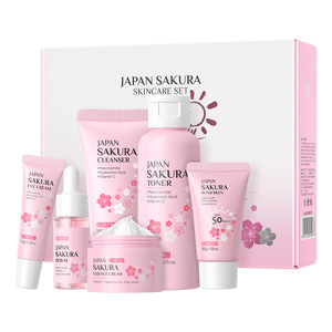 Venta caliente Sakura Series Custom <span class=keywords><strong>Japan</strong></span> 6PCs Productos para el cuidado de la piel facial Crema facial Suero Limpiador Protector solar Sakura Skincare Set - Product Image 1