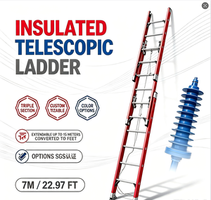Échelle télescopique en fibre de verre <span class=keywords><strong>isolée</strong></span> certifiée EN131 35 kV, légère, non conductrice, en FRP, pour électricien - Product Image 3